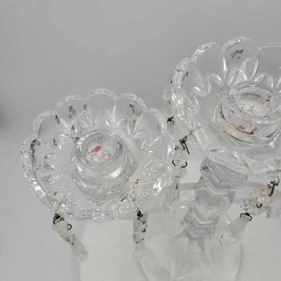 VINTAGE 3 Candle Crystal‎ Candelabra 11" Tall Bohemian Pendant Drops Fluted Base - Picture 15 of 16